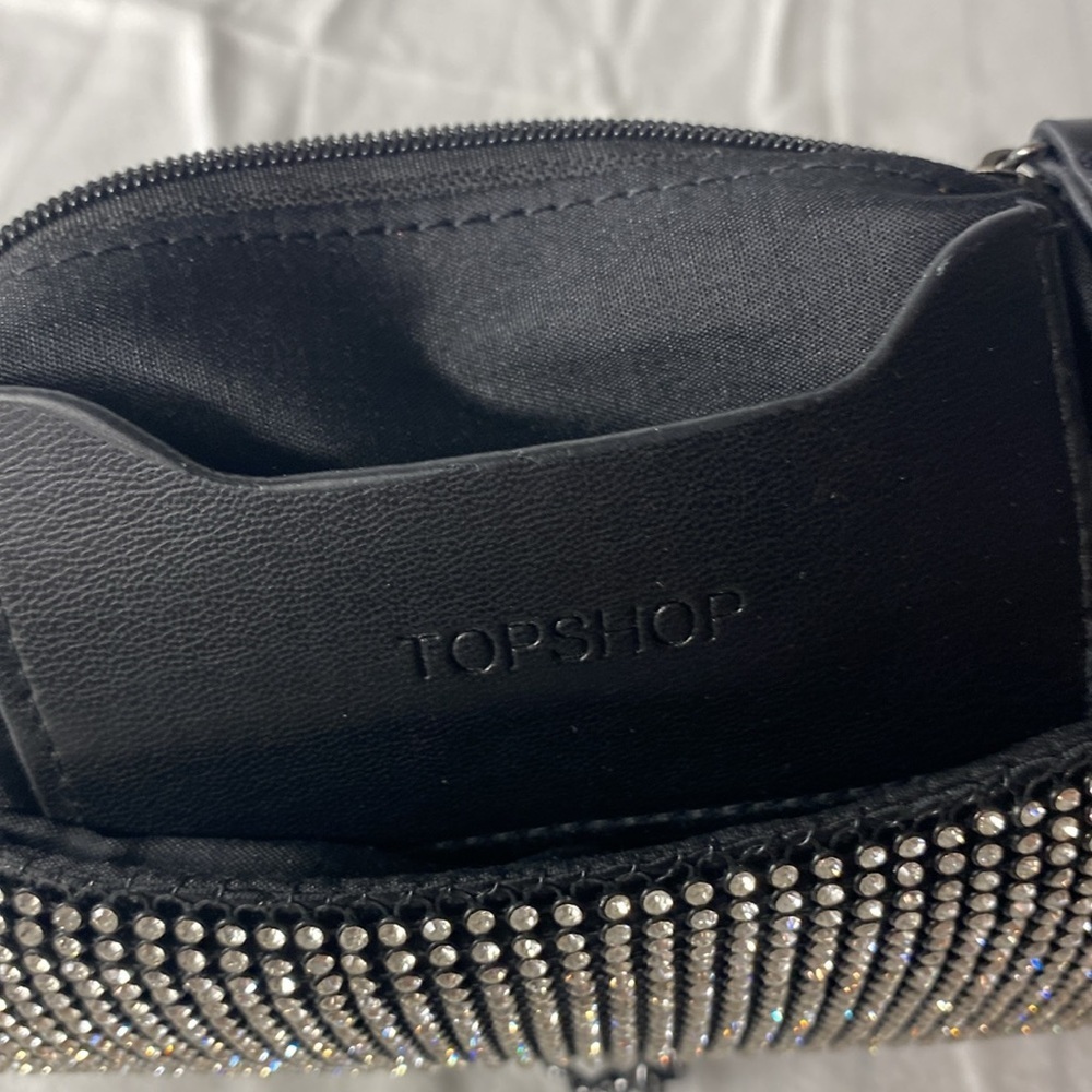 Topshop Diana Diamante Clutch Bag -Elegant Black and Silver Women's Bag - Picture 8 of 13